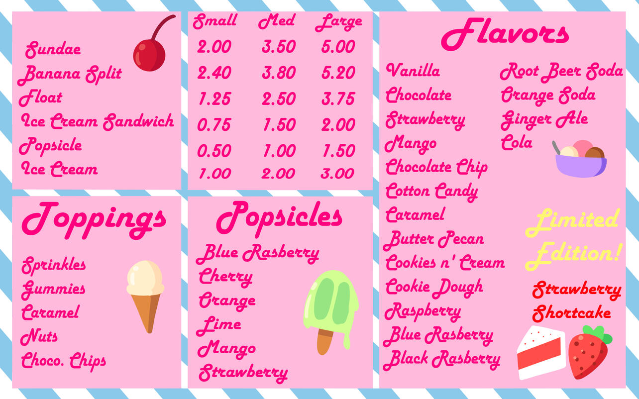 Ice Cream Shop Menu